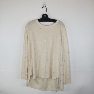 Jane and Delancey Top Women Large Ivory Silver Heart Print Long Sleeve Pullover